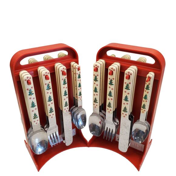 Oneida Holiday Colormates 46 Piece Set Plus Portable Caddy Christmas Flatware - Picture 5 of 14